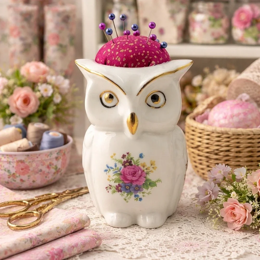 Owl Pincushion Porcelain 5.5